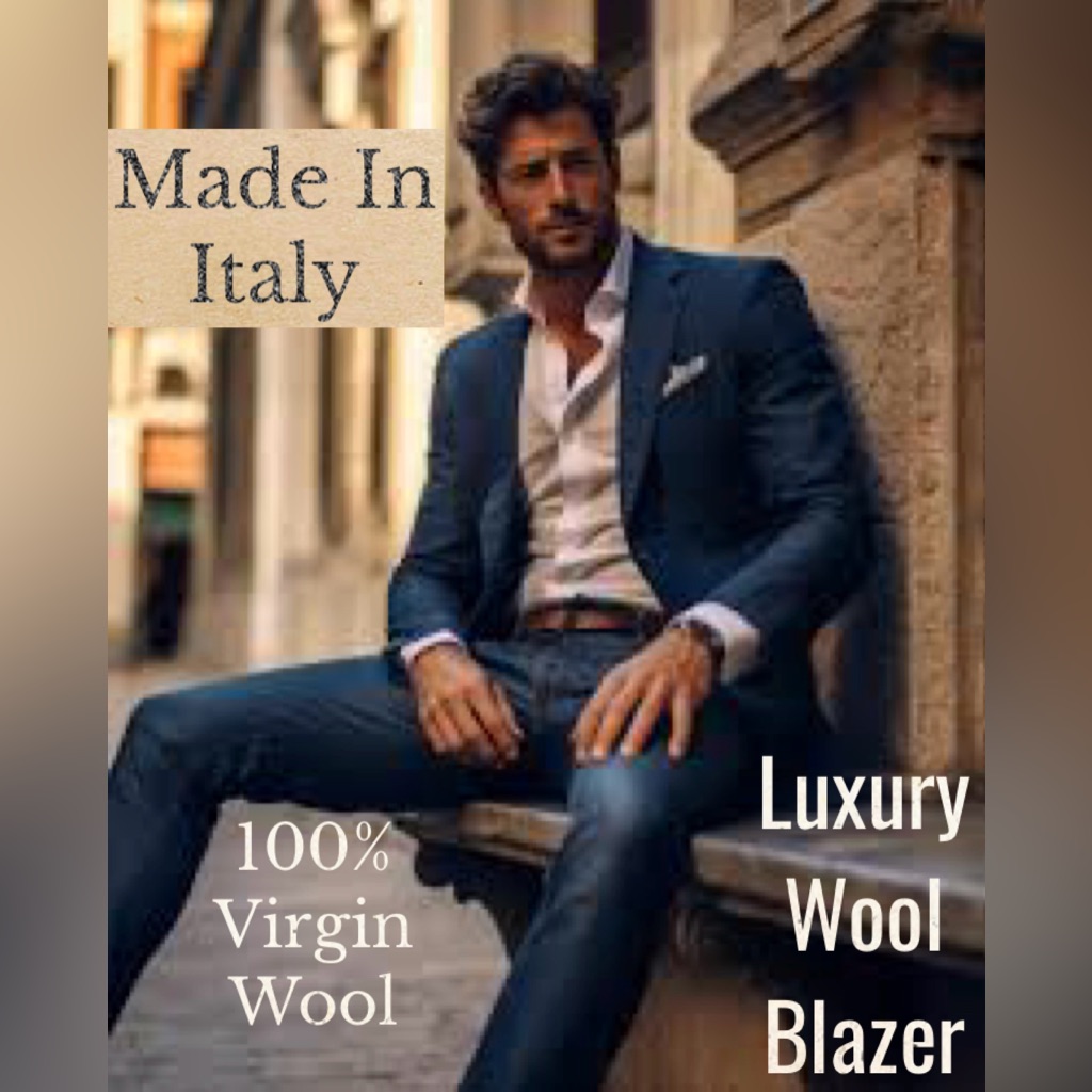 Luxury Italian Wool Blazer Vintage Classic Navy Blue Men’s Suit Jacket Size 44 R